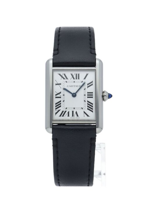 Cartier Tank Mast LM Watch Solar Beat Box SS Leather Silver Polished